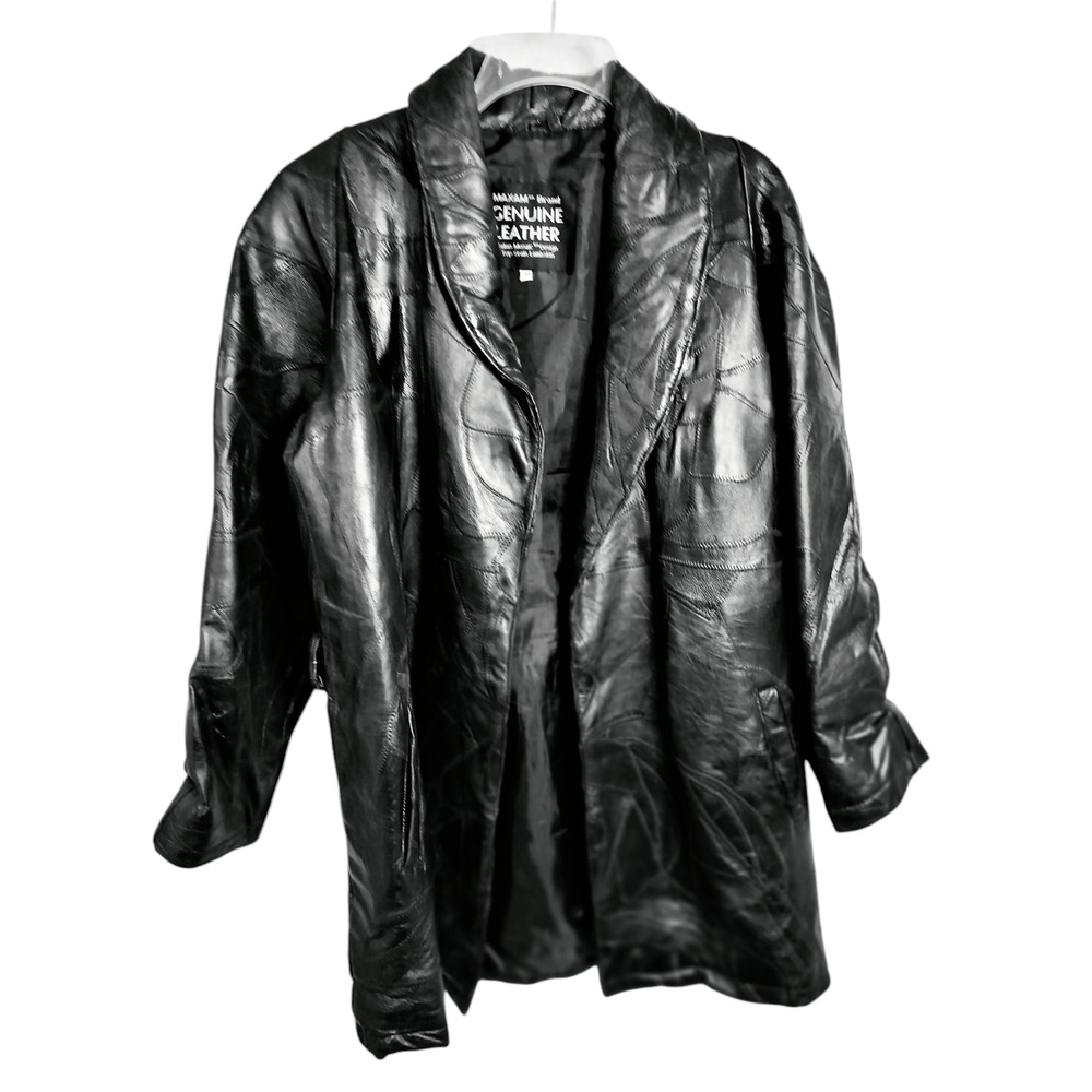 3459) Maxam Brand Women's Black Mosaic Lambskin Leather Coat Jacket Medium
